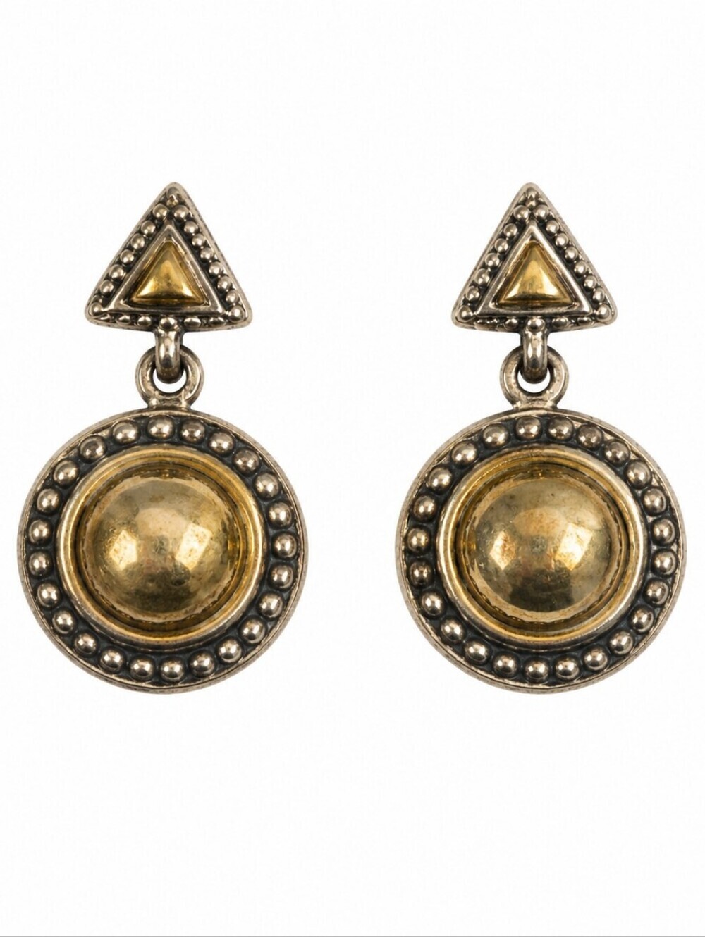 Vintage 1990s Two-tone Geometric Circle Drop Post Earrings